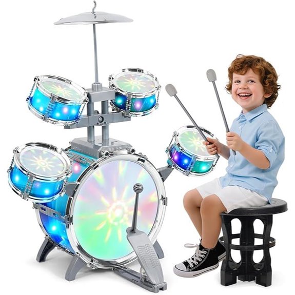 15 Best Drum Sets for Kids That Will Make Them Feel Like Rock Stars 12 LeeQee Kids Drum Set with Lights and 5 Instruments