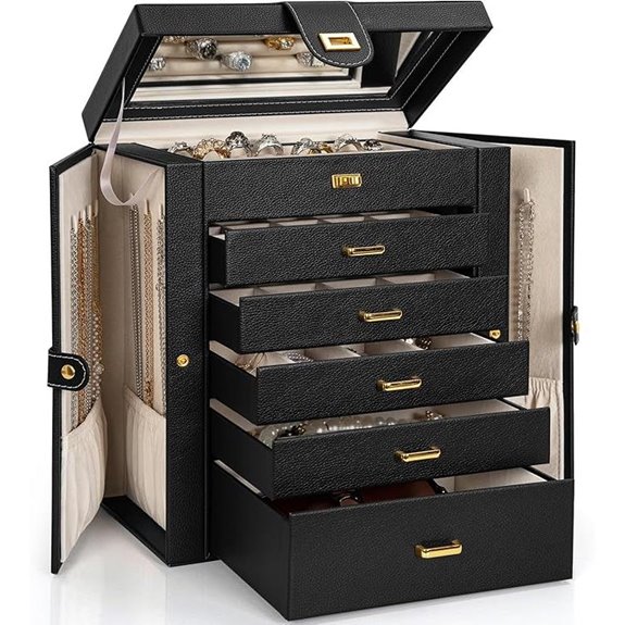 15 Best Leather Jewelry Organizers to Keep Your Accessories Stylishly Organized 12 AKOZLIN Large Lockable Jewelry Box with Mirror