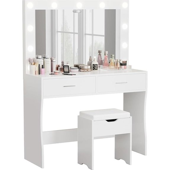 15 Best Lighted Vanity Tables That Will Elevate Your Beauty Routine 4 Furmax Vanity Desk with Lighted Mirror & Stool