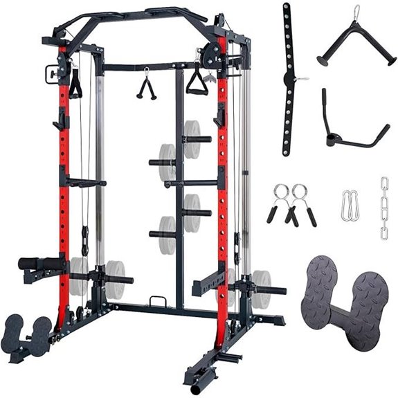 Power Cage Squat Rack with Cable and Pull-Down System