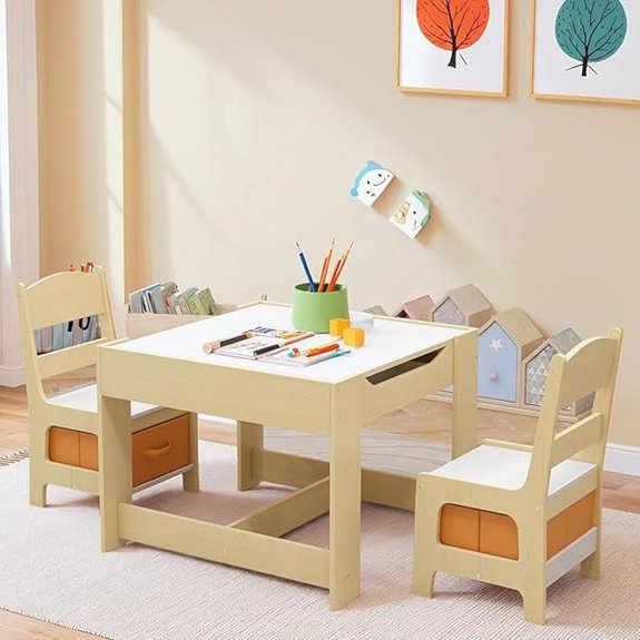 15 Best Kids’ Wooden Table Sets That Are Perfect for Play and Learning 5 Arlopu Kids 4-in-1 Wooden Activity Table Set