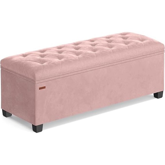 SONGMICS Velvet Storage Ottoman Bench Jelly Pink