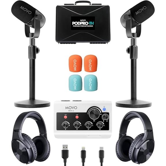 Movo Podcast Kit with Microphones and Stands