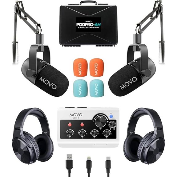 Movo Podcast Kit with Microphones and Accessories