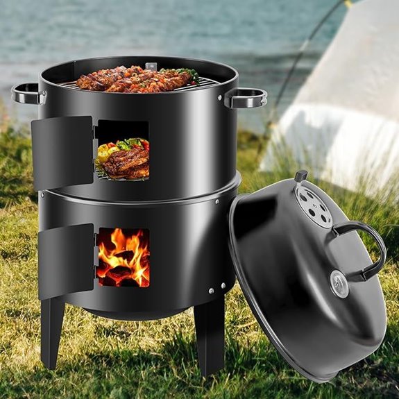 17-Inch 3-in-1 Charcoal BBQ Smoker with Thermometer
