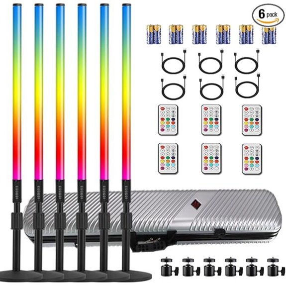 6-Pack 4ft Portable RGB Tube Lights for Photography