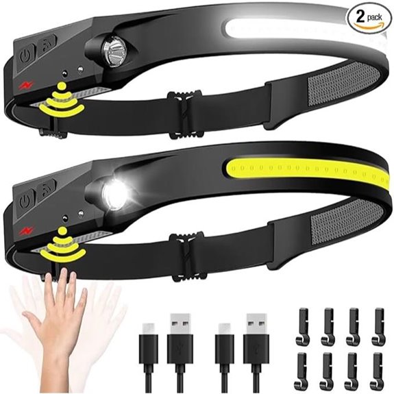Rechargeable 2-Pack LED Headlamps with Motion Sensor