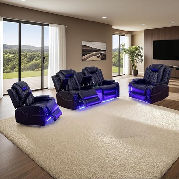 Power Recliner Sofa Set with LED Lights and Storage
