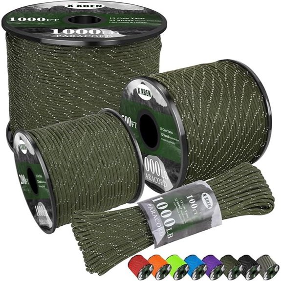 X XBEN Reflective Paracord Rope 1000lb 50-1000ft