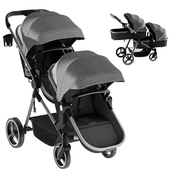 MU Double Stroller with Reversible Seats and Bassinet