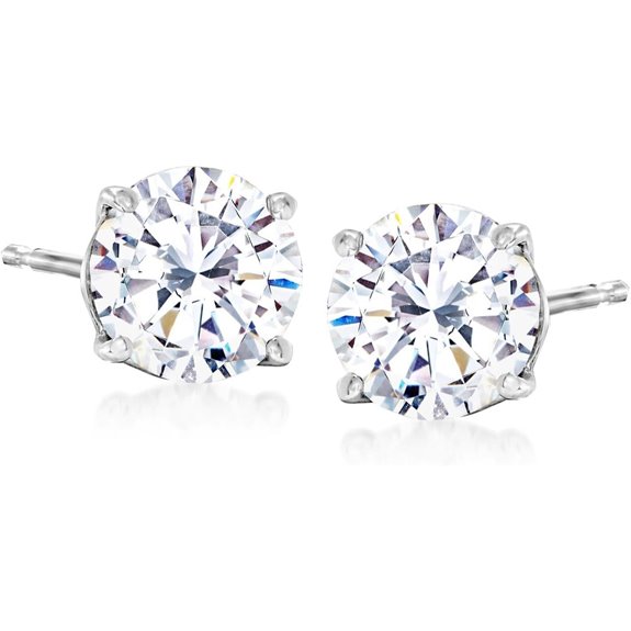 Ross-Simons Round CZ Stud Earrings in 14kt White Gold