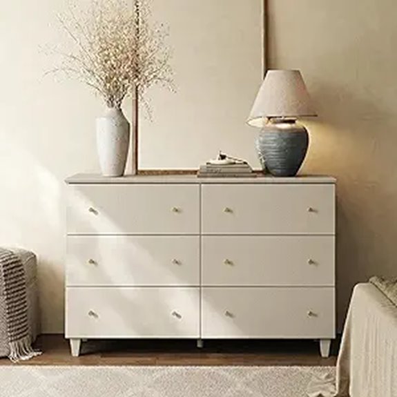 WAMPAT 6-Drawer Dresser with Gold Knobs