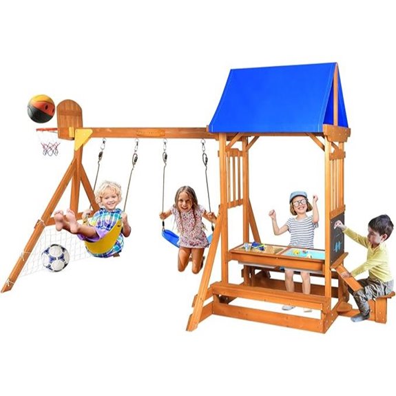 15 Best Wooden Backyard Playsets That Will Keep Kids Entertained All Summer 6 6-in-1 Kids Outdoor Playset with Swings & More