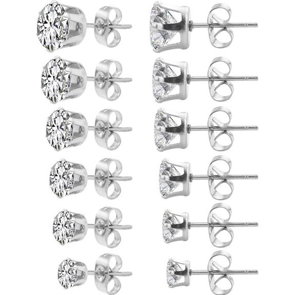 HOVEOX Alloy Women’s CZ Stud Earrings (6 Pairs)