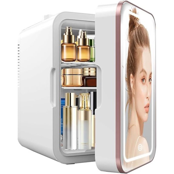 Skincare Mini Fridge with LED Mirror and Cooler