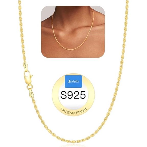 Jewlpire Sterling Silver 14K Gold Plated Rope Chain