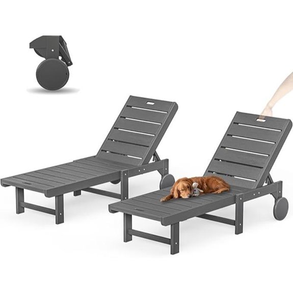 two wheeled outdoor loungers