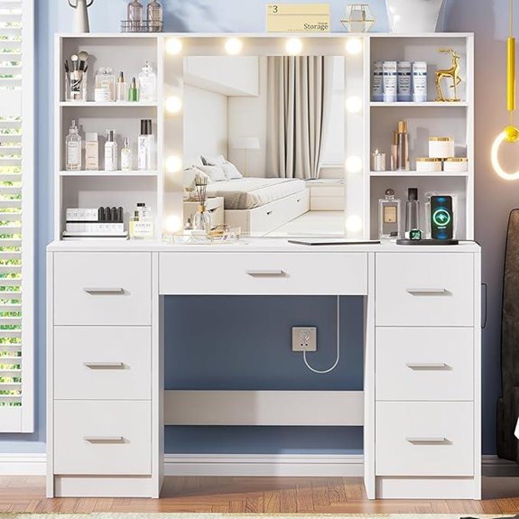 15 Best Lighted Vanity Tables That Will Elevate Your Beauty Routine 11 Large Vanity Desk with Mirror Lights & Storage