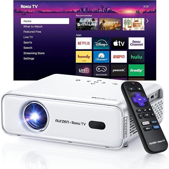Aurzen Roku Smart Projector with Wi-Fi Bluetooth