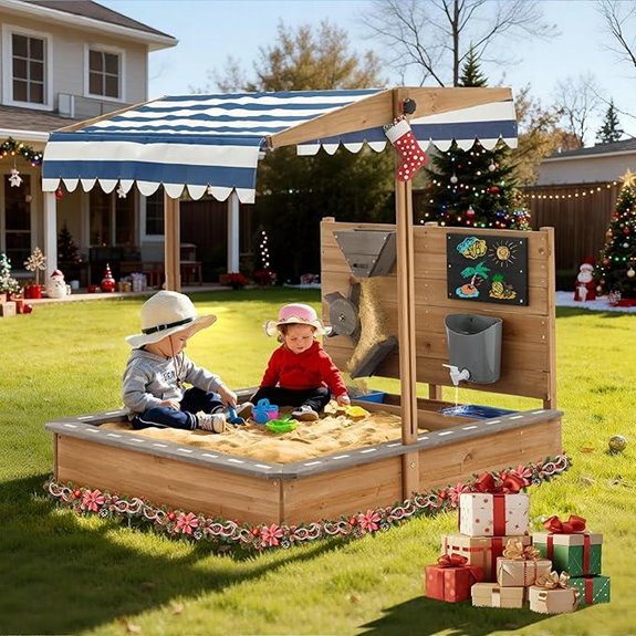 Kids Wooden Sandbox with Canopy and Accessories