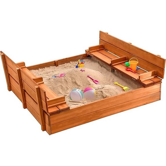 Large Wooden Kids Sandbox with Cover and Bench