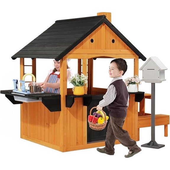 15 Best Outdoor Wooden Playhouses for Kids That Are Safe and Durable 15 JOYMOR Kids Wooden Playhouse with Sink and Accessories