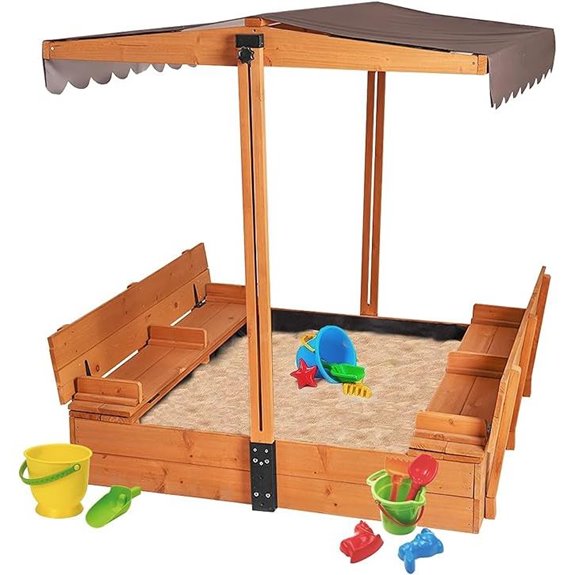 Large Wooden Sandbox with Cover and Foldable Benches