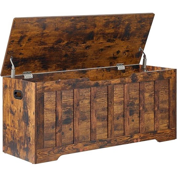 Large Wooden Storage Chest with Hinges and Bench