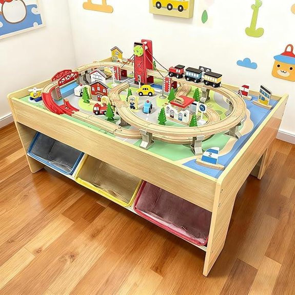 15 Best Wooden Train Tables for Kids’ Playrooms in 2026 11 Wooden Train Set & Table with Storage Bins