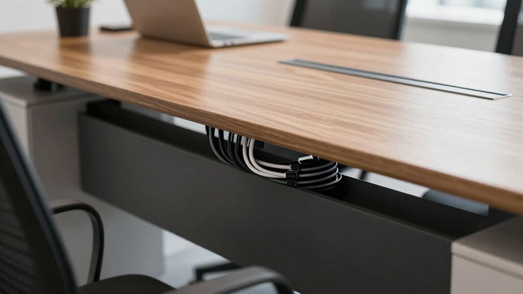 Why Under-Desk Cable Management Changes How a Workspace Feels 13 organized cables professional workspace