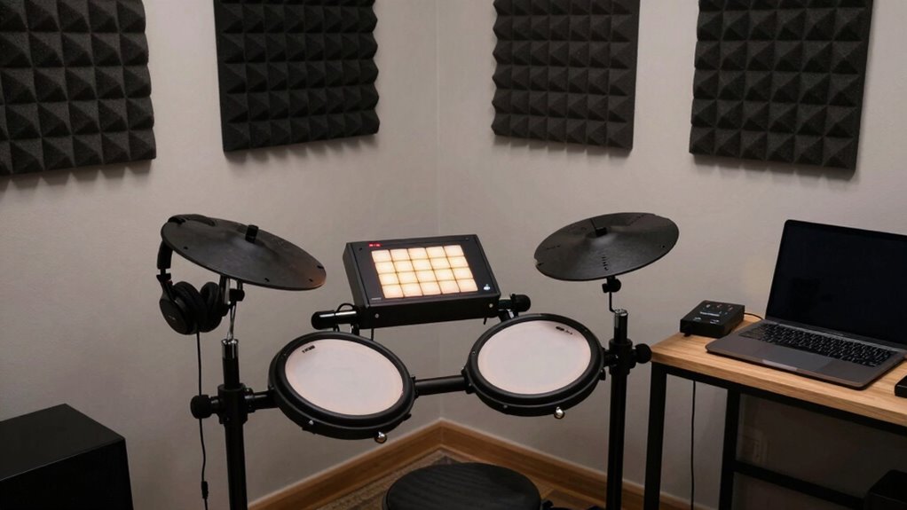 streamlined soundproofed drum setup