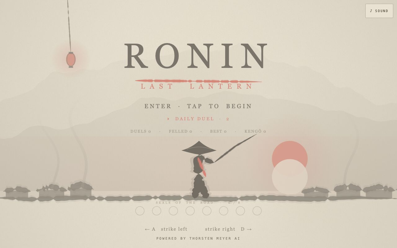 Bitcoin Battles Ignite at New Browser Arcade Experience 2 RONIN: LAST LANTERN — one-hit samurai duels in sumi-e ink