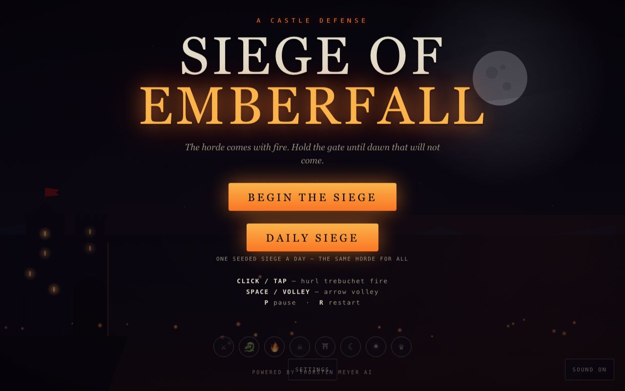 Bitcoin Battles Ignite at New Browser Arcade Experience 3 SIEGE OF EMBERFALL — night castle defense against torch hordes